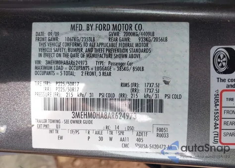 2010 Mercury Milan из США, поврежденный, VIN 3MEHM0HA8AR624973